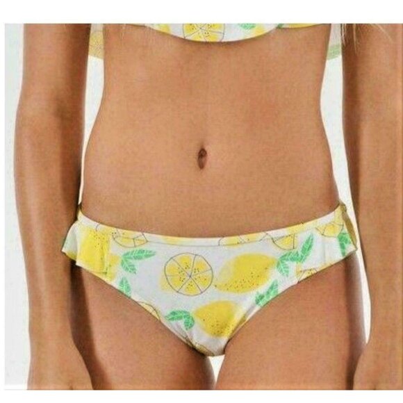 Sugar Coast by Lolli Swim Bikini Bottom XL Lemon Print Ruffle Beach Yellow White - Picture 3 of 6